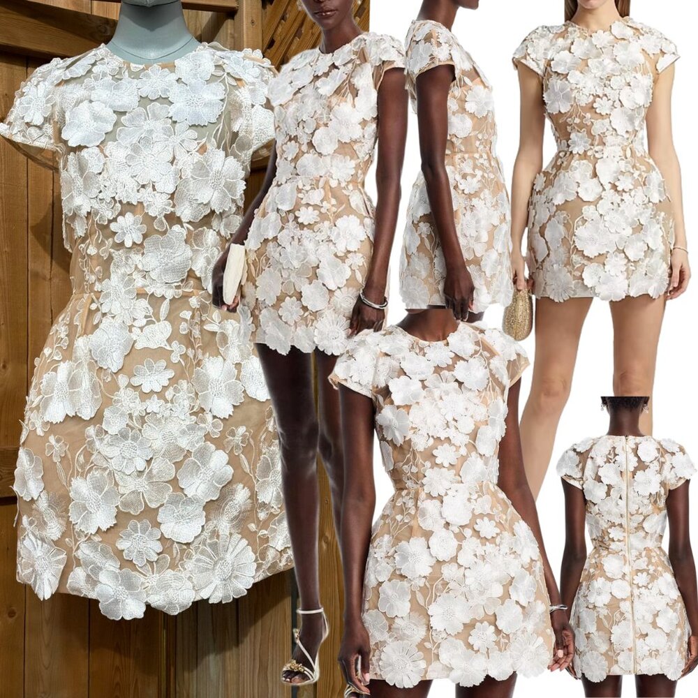 🆕 BRONX & BANCO 🧿 NWOT Jasmine Capsleeve White Floral Mini Dress, Sz M US 6